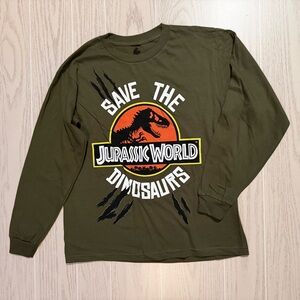 Jurassic World Boys Youth Large Long Sleeve‎ T-Shirt Green Dinosaur Graphic NWOT